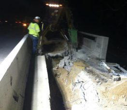 Night Crew team working on the Comm Relocation Excavation for pull box at Riverside Dr Bridge over Ventura Fwy (134)